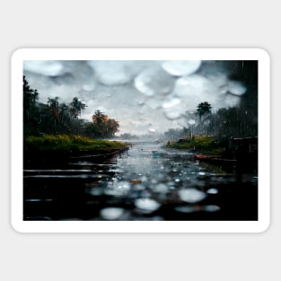 Foggy Lake Falling Raindrops On A Rainy Autumn Day Sticker